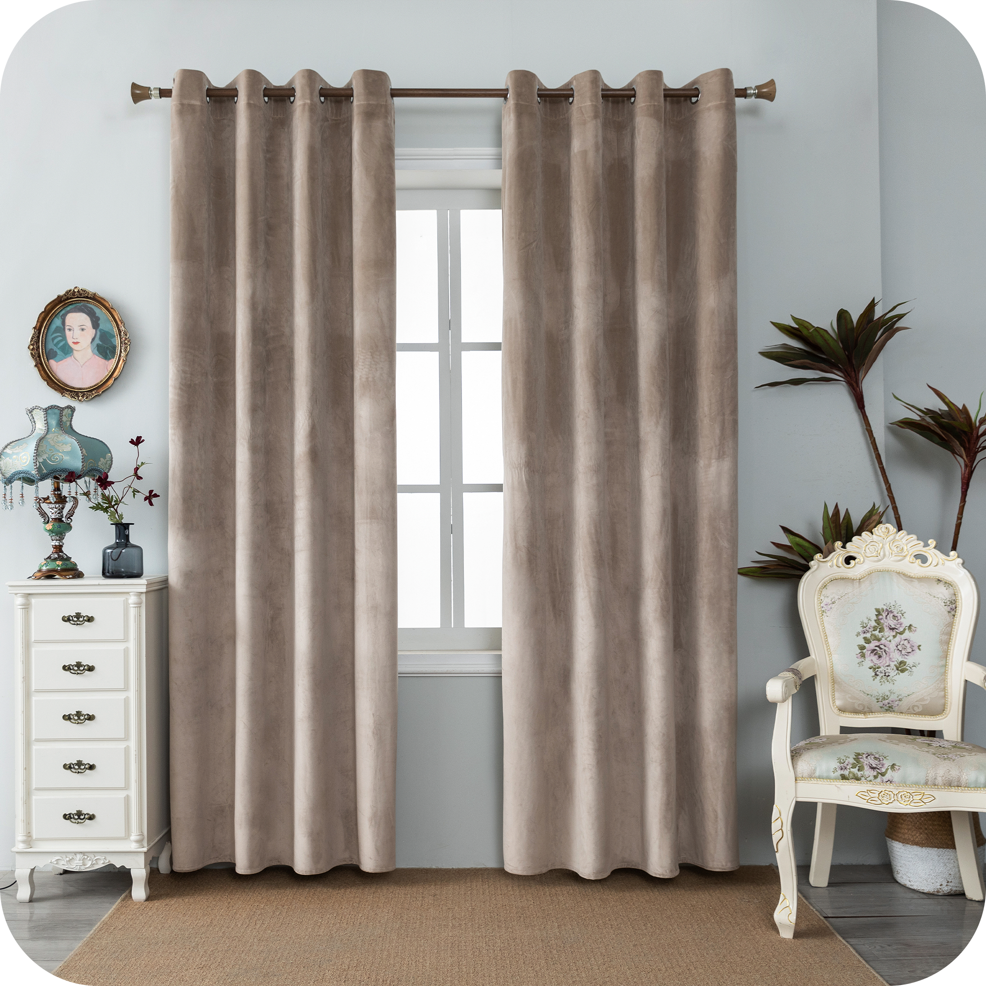 Tenda In Velluto Damascato MILANO Star, Colore Tortora Oro, 245x140 Cm, Con Stampa A Lamina E Sospensione Multiband, Lusso Per La Casa - 2