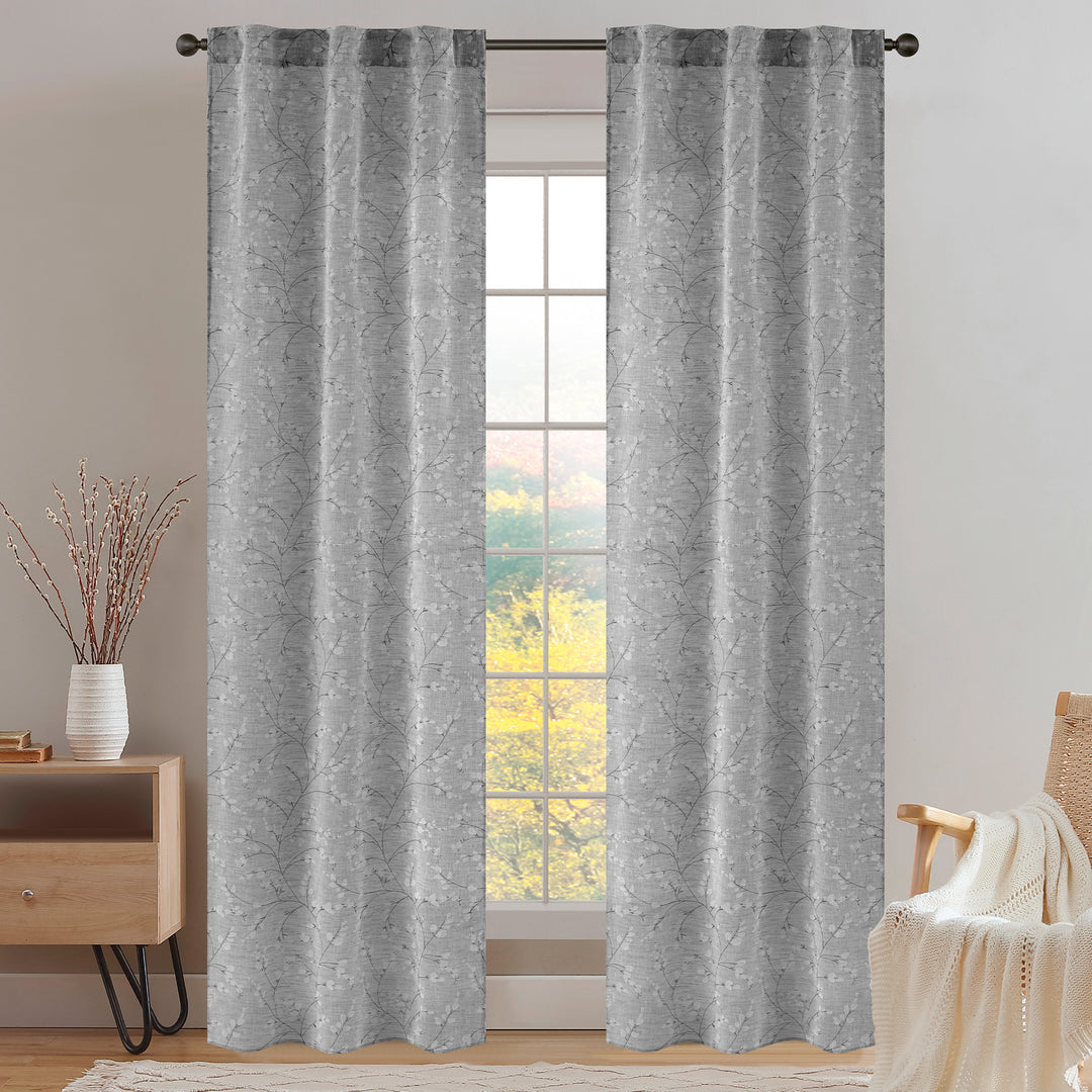 COPPIA TENDE ANTIGUA SEMI FILTRANTI FANTASIA MAGNOLIA 2X70X240CM GRIGIO