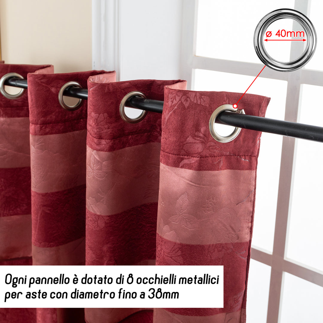 TENDA OSCURANTE MOTIVO ROSE TONO SU TONO 1 PANNELLO 140X285CM BORDEAUX