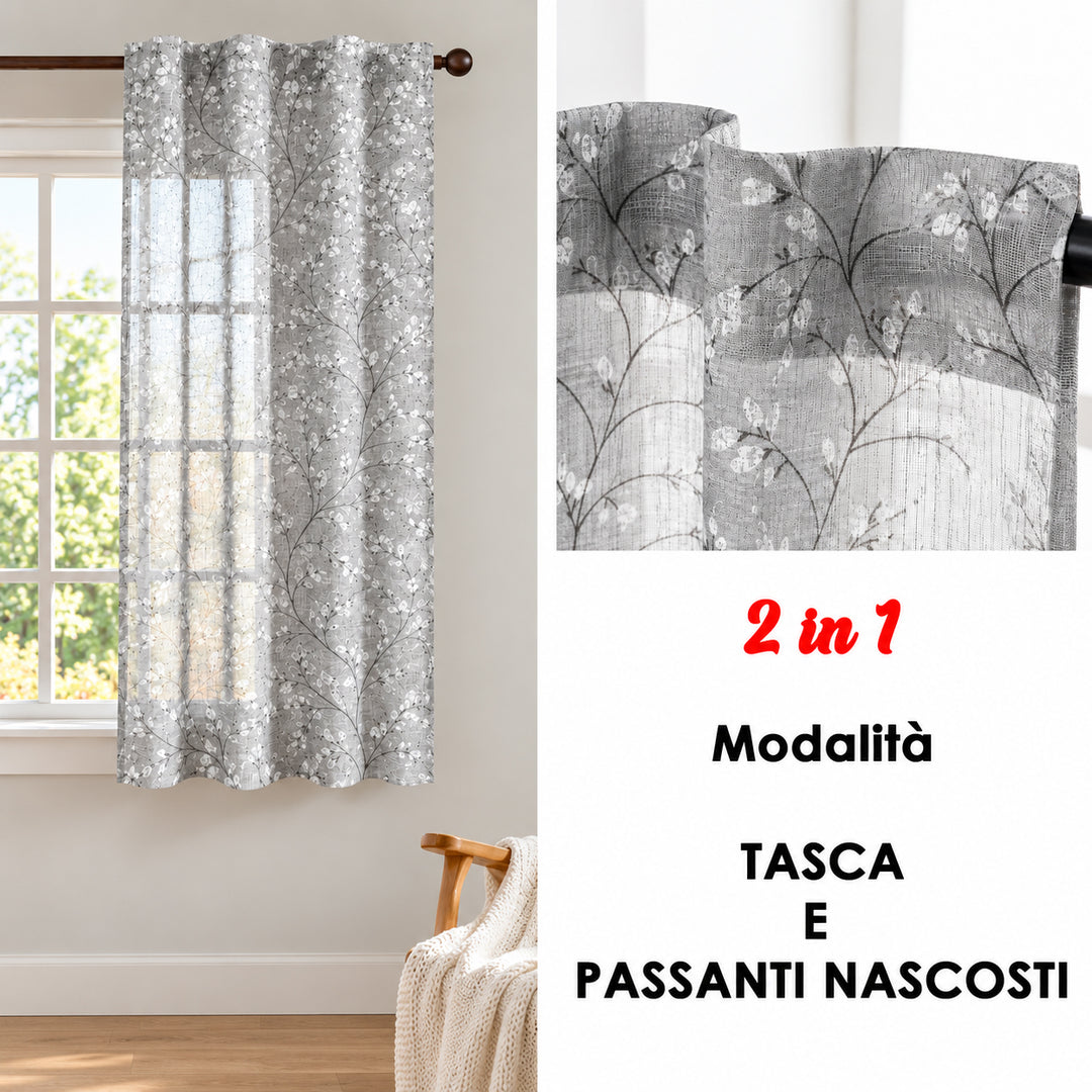 COPPIA TENDE ANTIGUA SEMI FILTRANTI FANTASIA MAGNOLIA 2X55X150CM GRIGIO