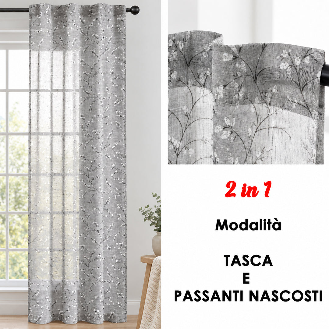 COPPIA TENDE ANTIGUA SEMI FILTRANTI FANTASIA MAGNOLIA 2X70X220CM GRIGIO