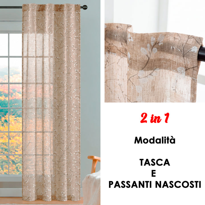 COPPIA TENDE ANTIGUA SEMI FILTRANTI FANTASIA MAGNOLIA 2X55X220CM MAGGESE
