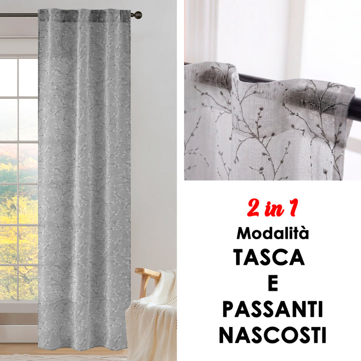 COPPIA TENDE ANTIGUA SEMI FILTRANTI FANTASIA MAGNOLIA 2X70X240CM GRIGIO