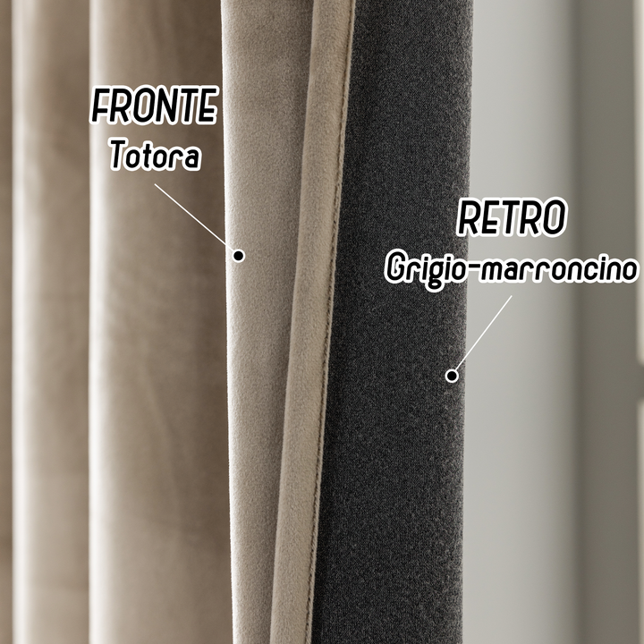 TENDA ADELAIDE OSCURANTE IN VELLUTO 2X55X220CM TORTORA