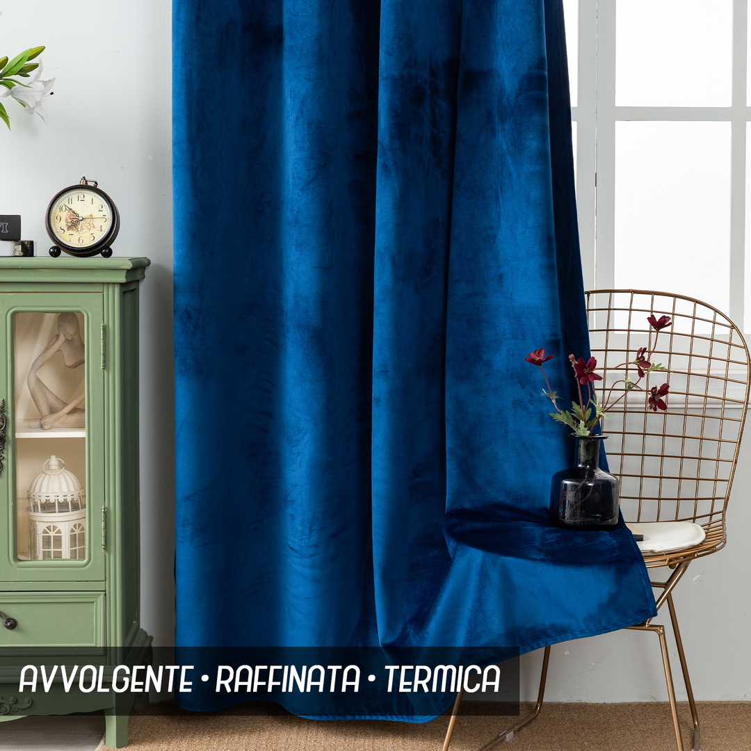 TENDA ADELAIDE OSCURANTE IN VELLUTO 2X70X220CM BLU