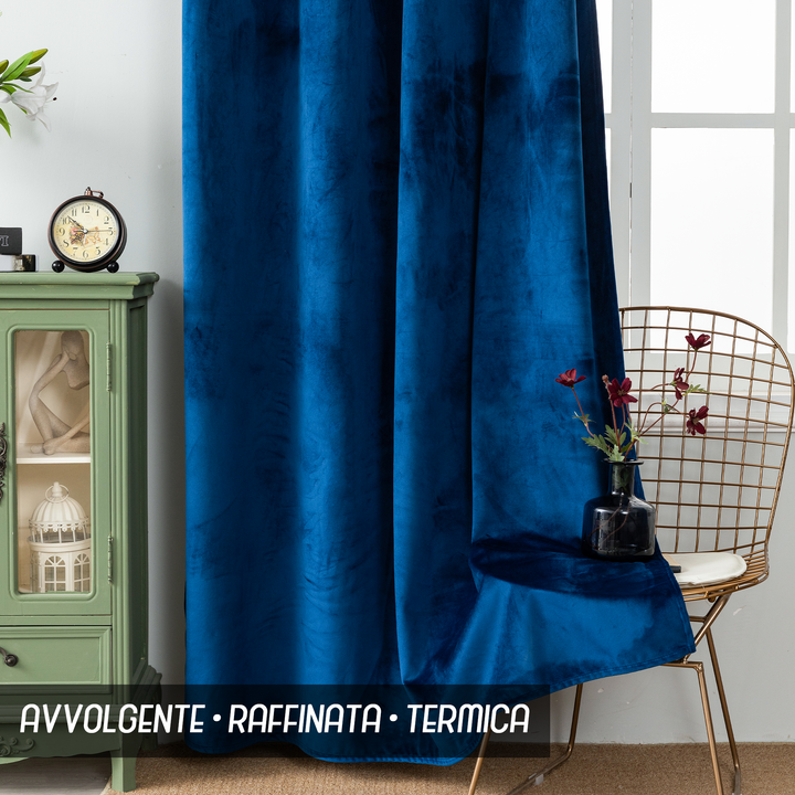 TENDA ADELAIDE OSCURANTE IN VELLUTO 2X70X220CM BLU