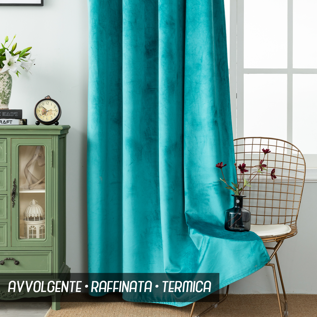 TENDA ADELAIDE OSCURANTE IN VELLUTO 1 PANNELLO 140X280CM TURCHESE