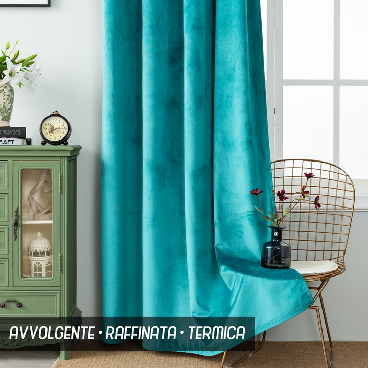 TENDA ADELAIDE OSCURANTE IN VELLUTO 1 PANNELLO 140X280CM TURCHESE