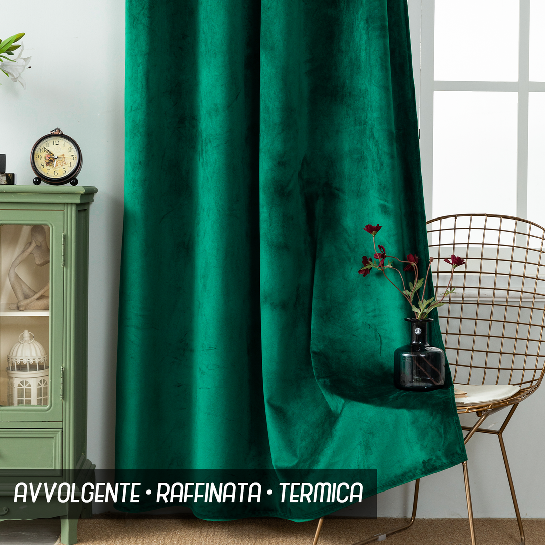 TENDA ADELAIDE OSCURANTE IN VELLUTO 1 PANNELLO 140X280CM VERDE