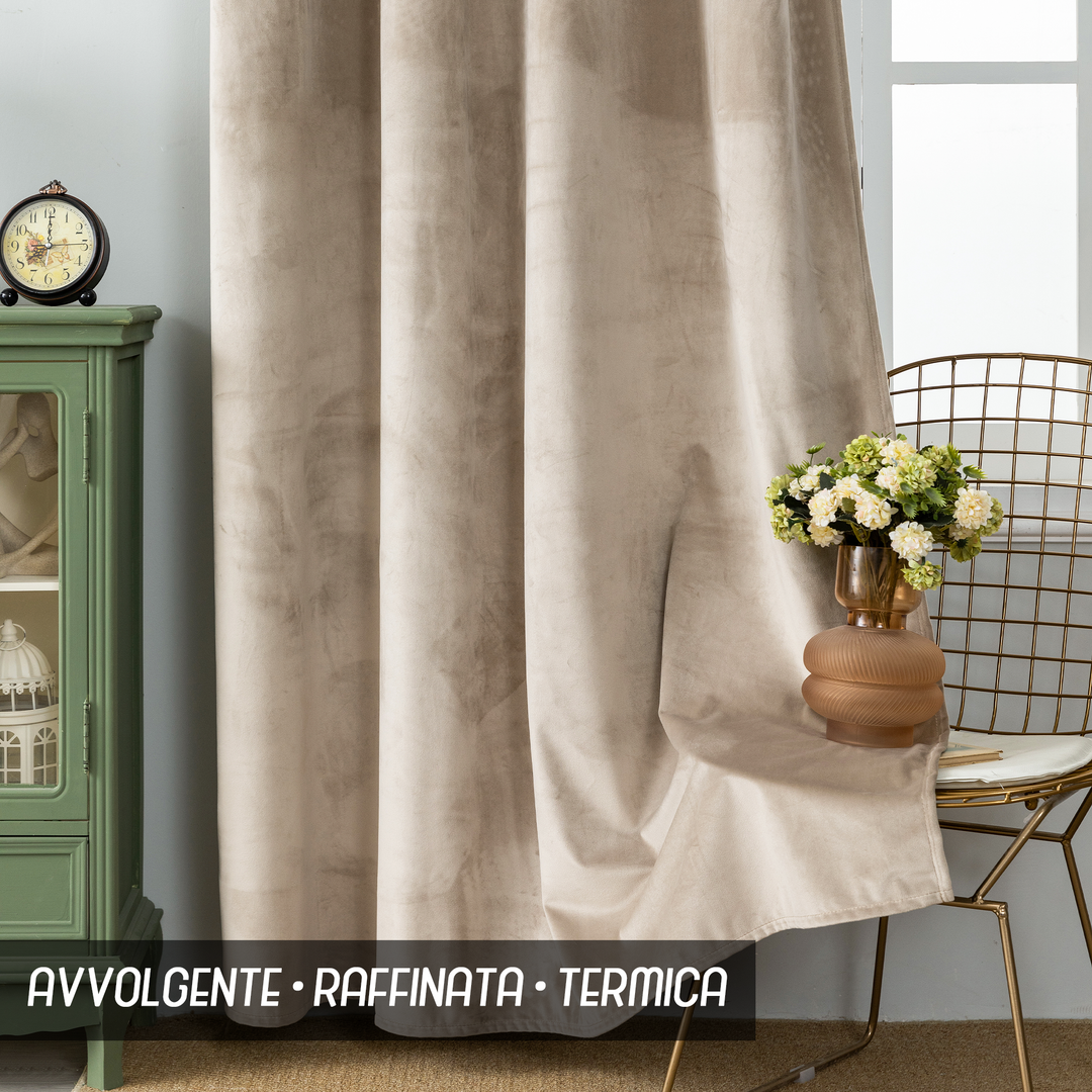 TENDA ADELAIDE OSCURANTE IN VELLUTO 1 PANNELLO 140X240CM TORTORA