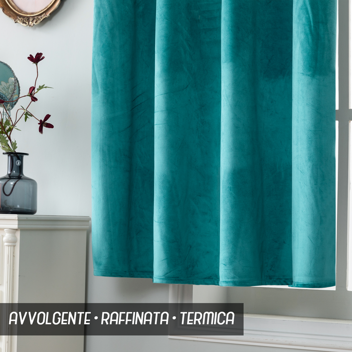 TENDA ADELAIDE OSCURANTE IN VELLUTO 1 PANNELLO 140X150CM TURCHESE