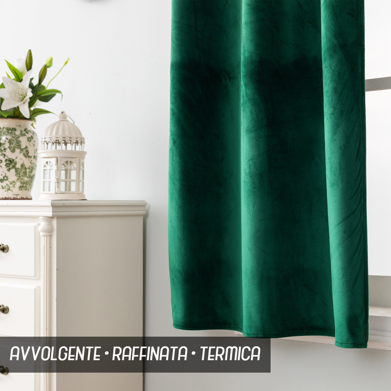 TENDA ADELAIDE OSCURANTE IN VELLUTO 2X55X150CM VERDE