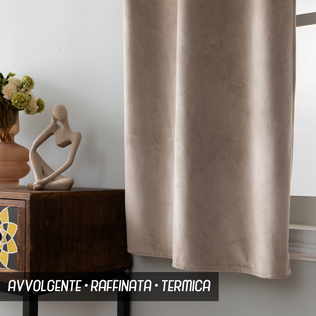 TENDA ADELAIDE OSCURANTE IN VELLUTO 2X55X130CM TORTORA
