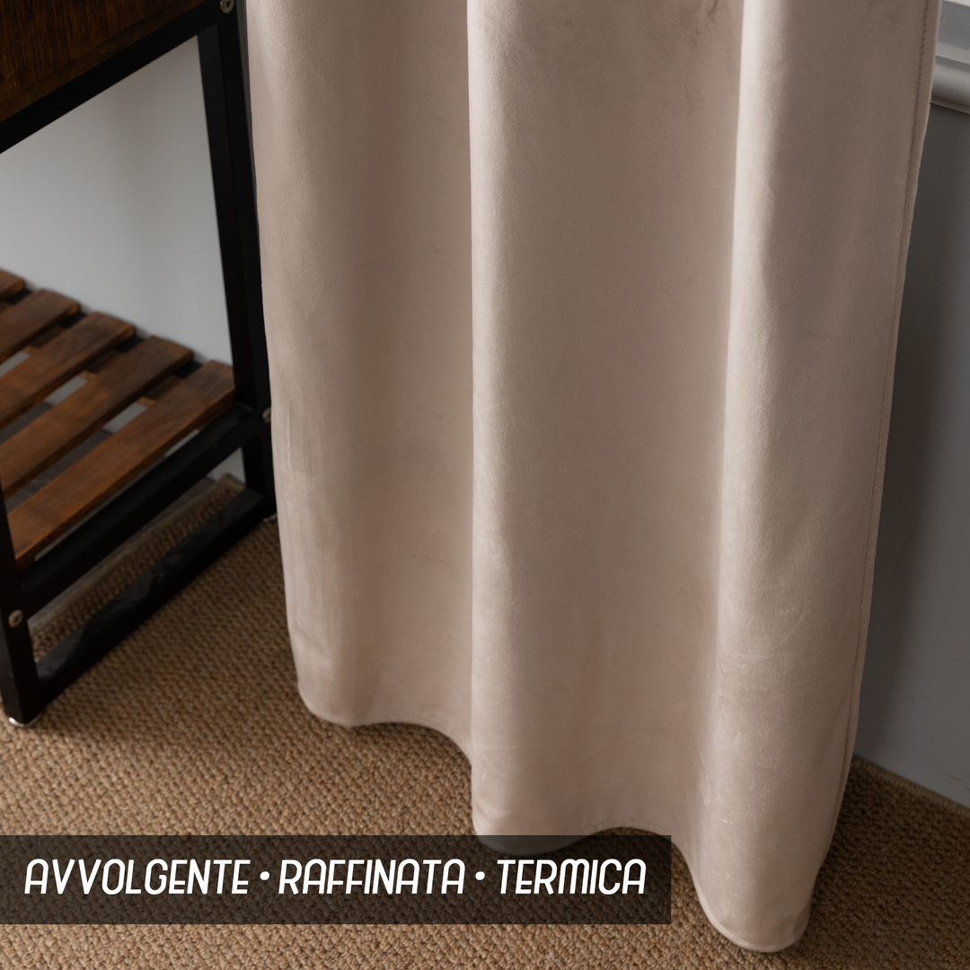TENDA ADELAIDE OSCURANTE IN VELLUTO 2X55X240CM TORTORA