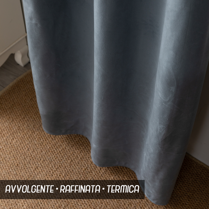 TENDA ADELAIDE OSCURANTE IN VELLUTO 2X55X220CM GRIGIO