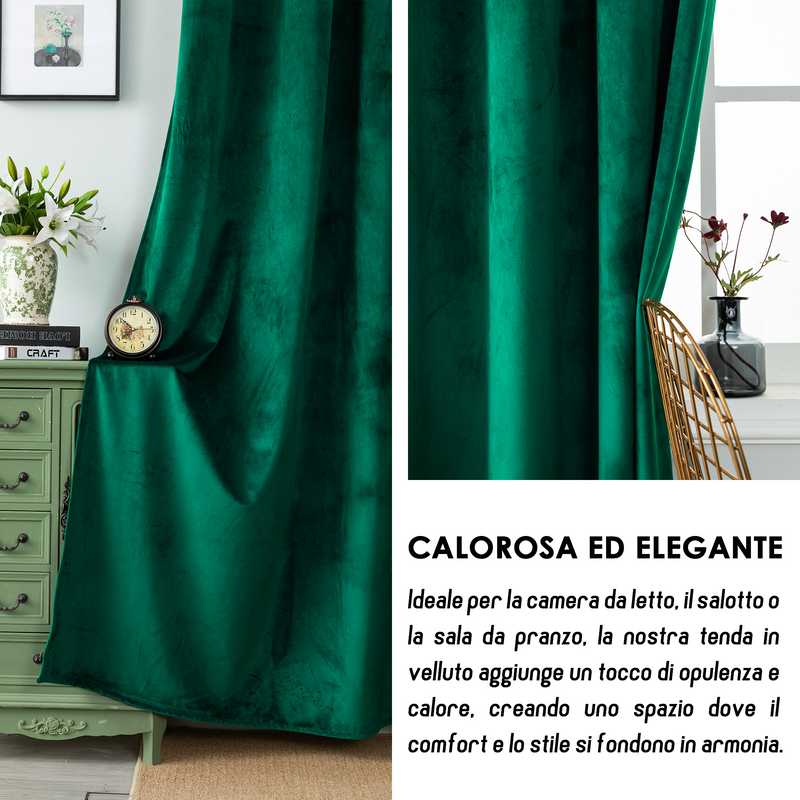 TENDA ADELAIDE OSCURANTE IN VELLUTO 140X260CM VERDE