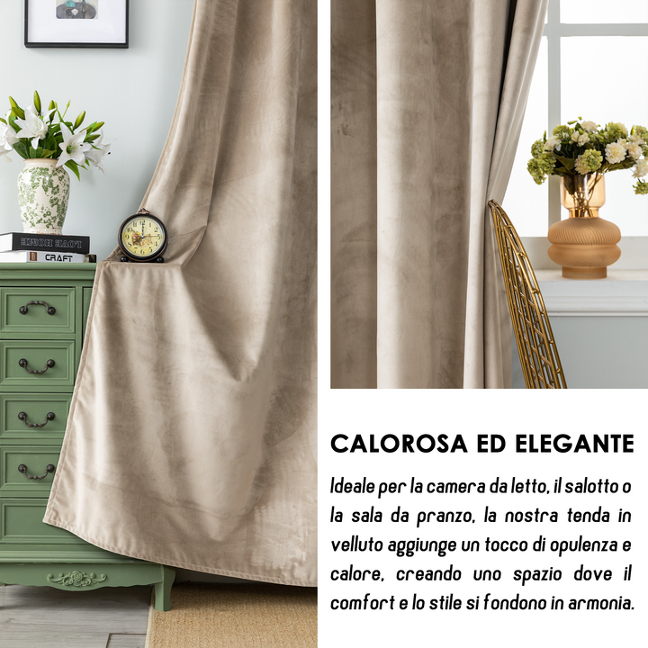 TENDA ADELAIDE OSCURANTE IN VELLUTO 2X55X130CM TORTORA