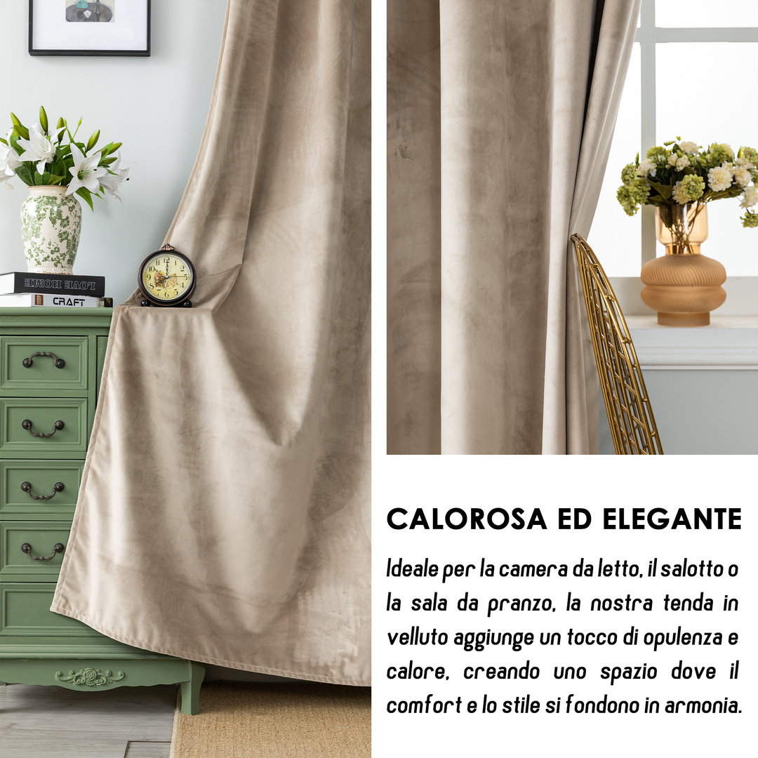 TENDA ADELAIDE OSCURANTE IN VELLUTO 1 PANNELLO 140X280CM TORTORA