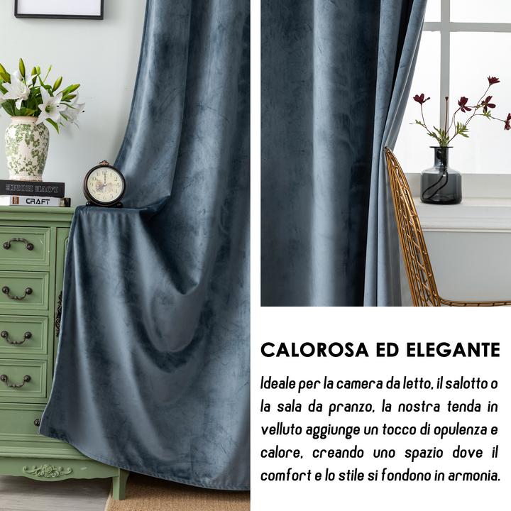 TENDA ADELAIDE OSCURANTE IN VELLUTO 1 PANNELLO 140X200CM GRIGIO
