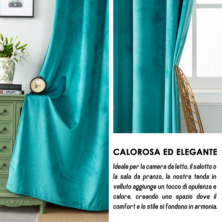 TENDA ADELAIDE OSCURANTE IN VELLUTO 1 PANNELLO 140X150CM TURCHESE