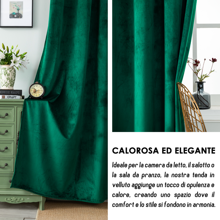 TENDA ADELAIDE OSCURANTE IN VELLUTO 1 PANNELLO 140X150CM VERDE