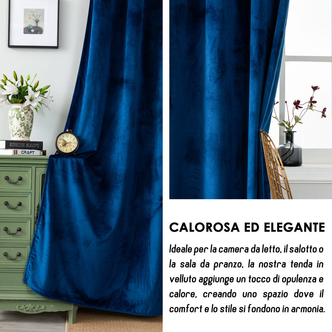 TENDA ADELAIDE OSCURANTE IN VELLUTO 2X70X130CM BLU