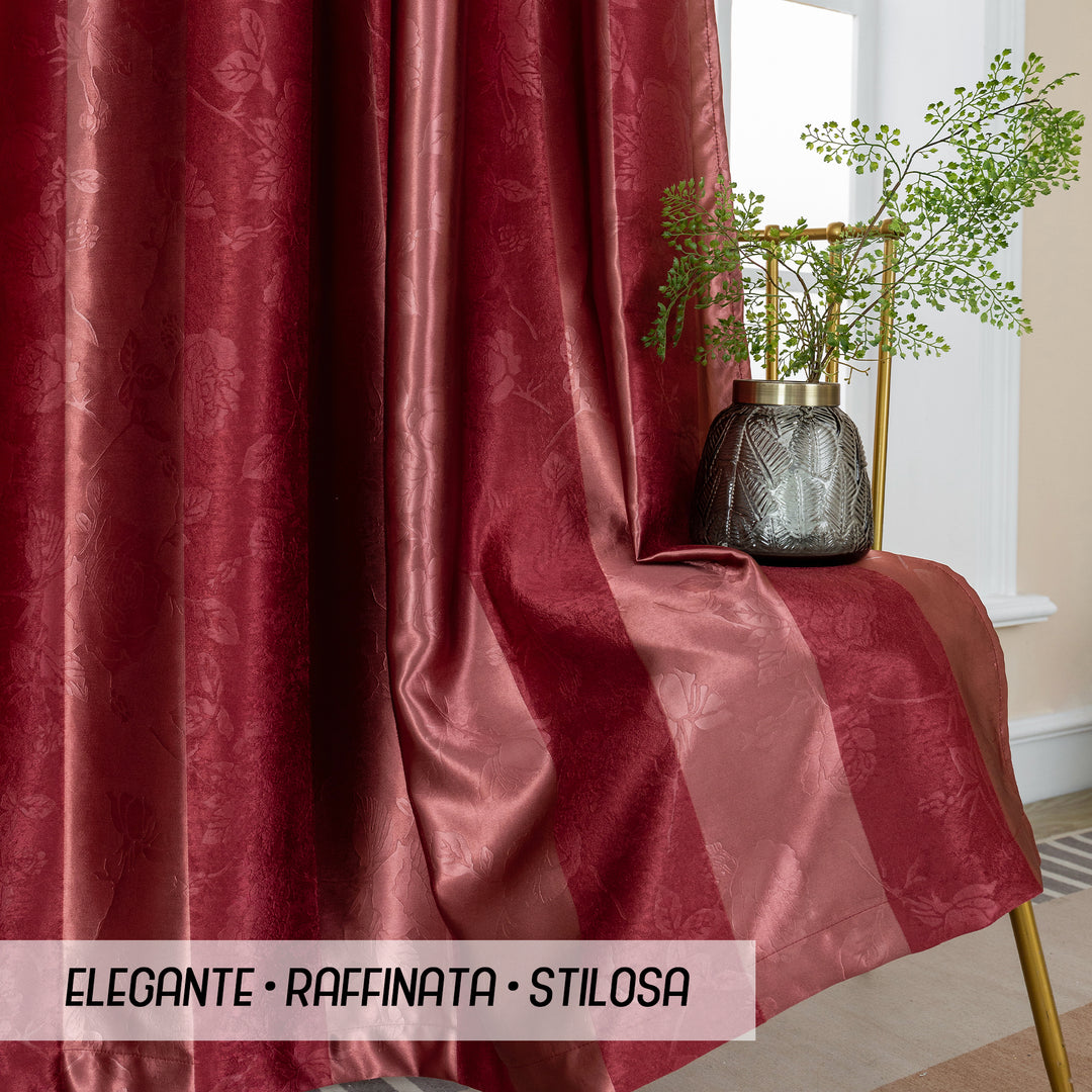 TENDA OSCURANTE MOTIVO ROSE TONO SU TONO 1 PANNELLO 140X285CM BORDEAUX