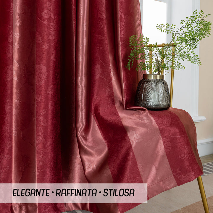 TENDA OSCURANTE MOTIVO ROSE TONO SU TONO 1 PANNELLO 140X285CM BORDEAUX