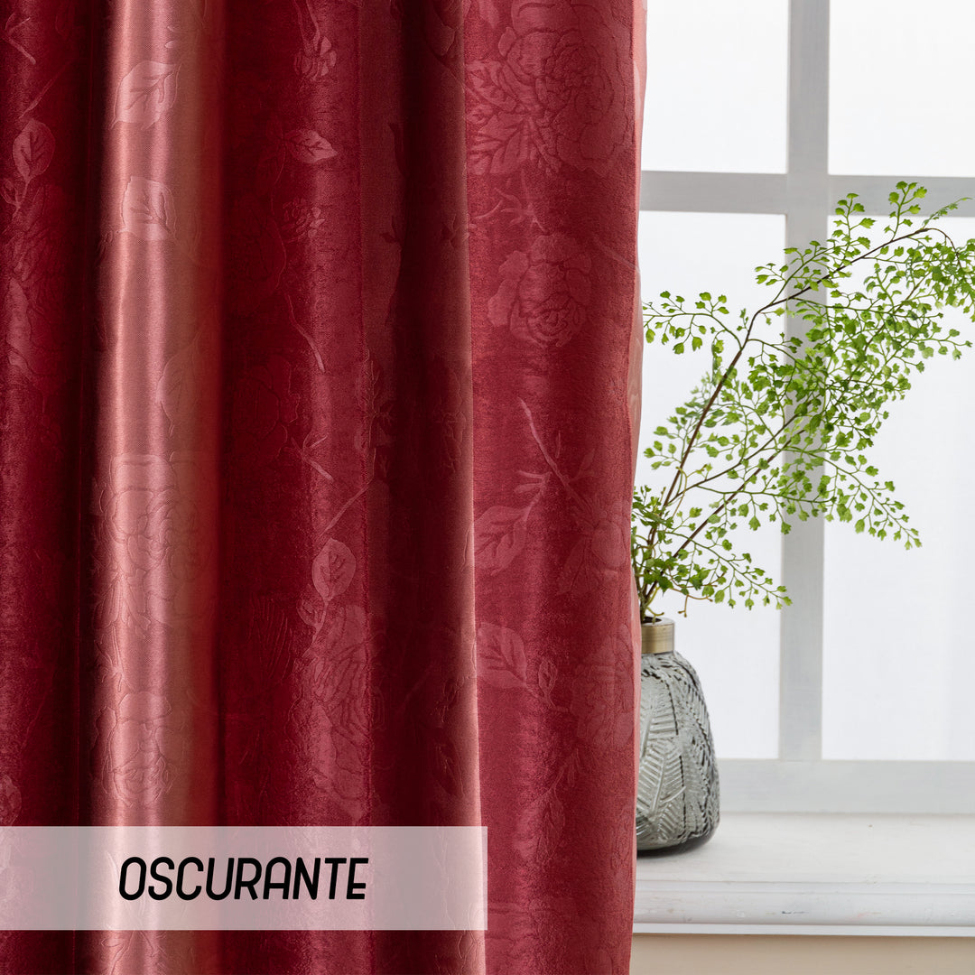 TENDA OSCURANTE MOTIVO ROSE TONO SU TONO 1 PANNELLO 140X285CM BORDEAUX