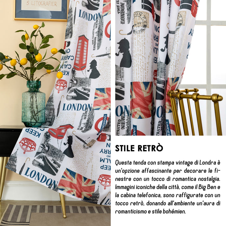 TENDA SEMI COPRENTE STAMPA VINTAGE 1 PANNELLO 140X280CM LONDRA