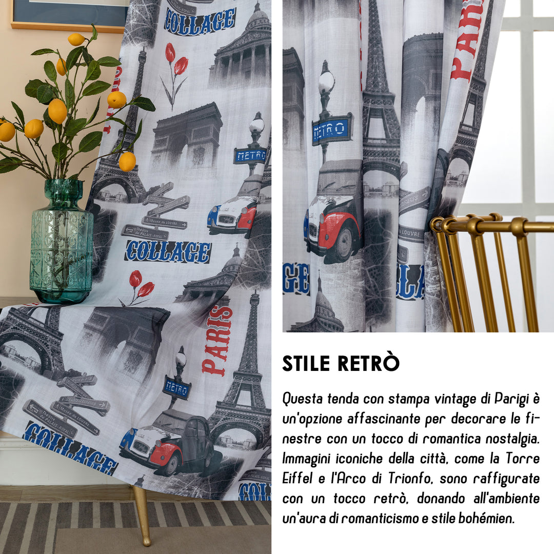 TENDA SEMI COPRENTE STAMPA VINTAGE 1 PANNELLO 140X280CM PARIGI