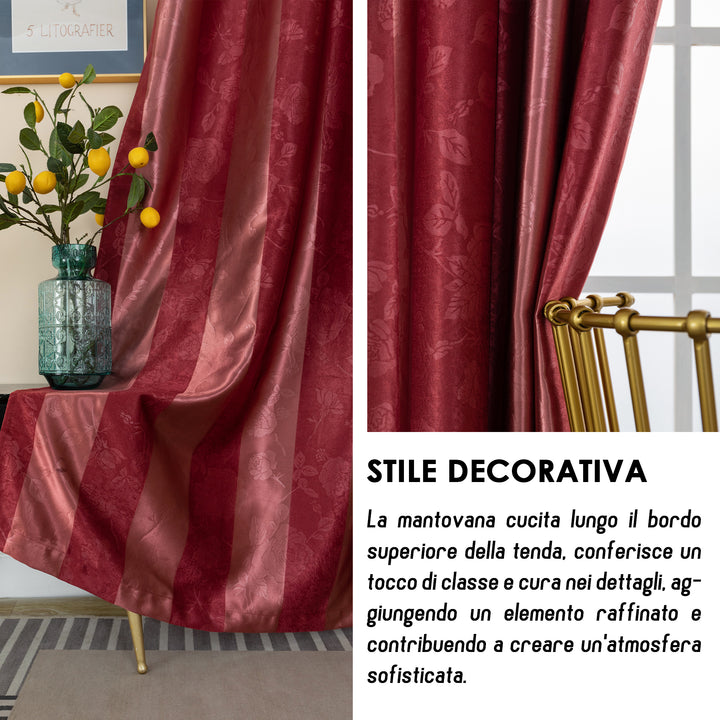 TENDA OSCURANTE MOTIVO ROSE TONO SU TONO 1 PANNELLO 140X285CM BORDEAUX