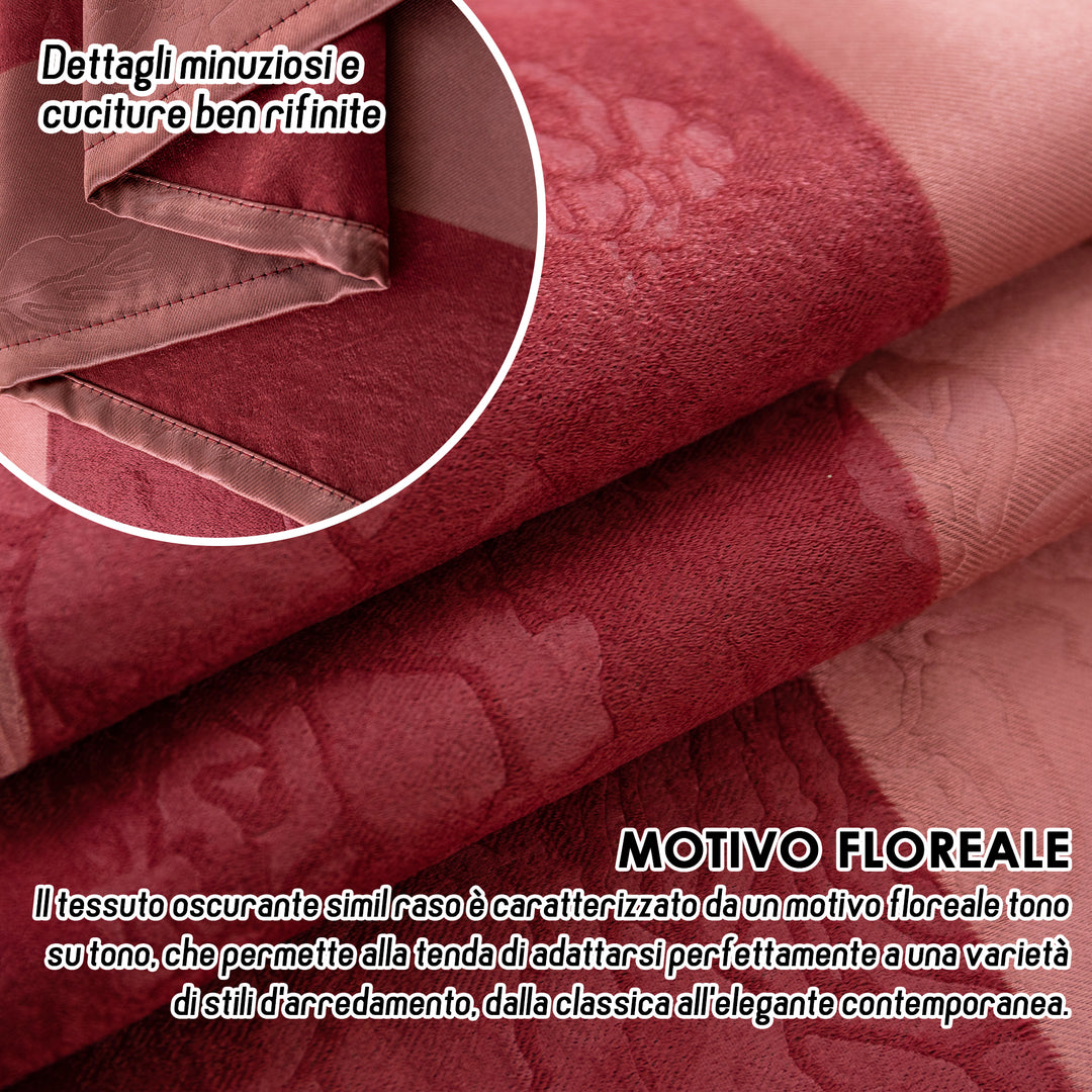 TENDA OSCURANTE MOTIVO ROSE TONO SU TONO 1 PANNELLO 140X285CM BORDEAUX