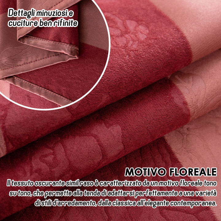 TENDA OSCURANTE MOTIVO ROSE TONO SU TONO 1 PANNELLO 140X285CM BORDEAUX