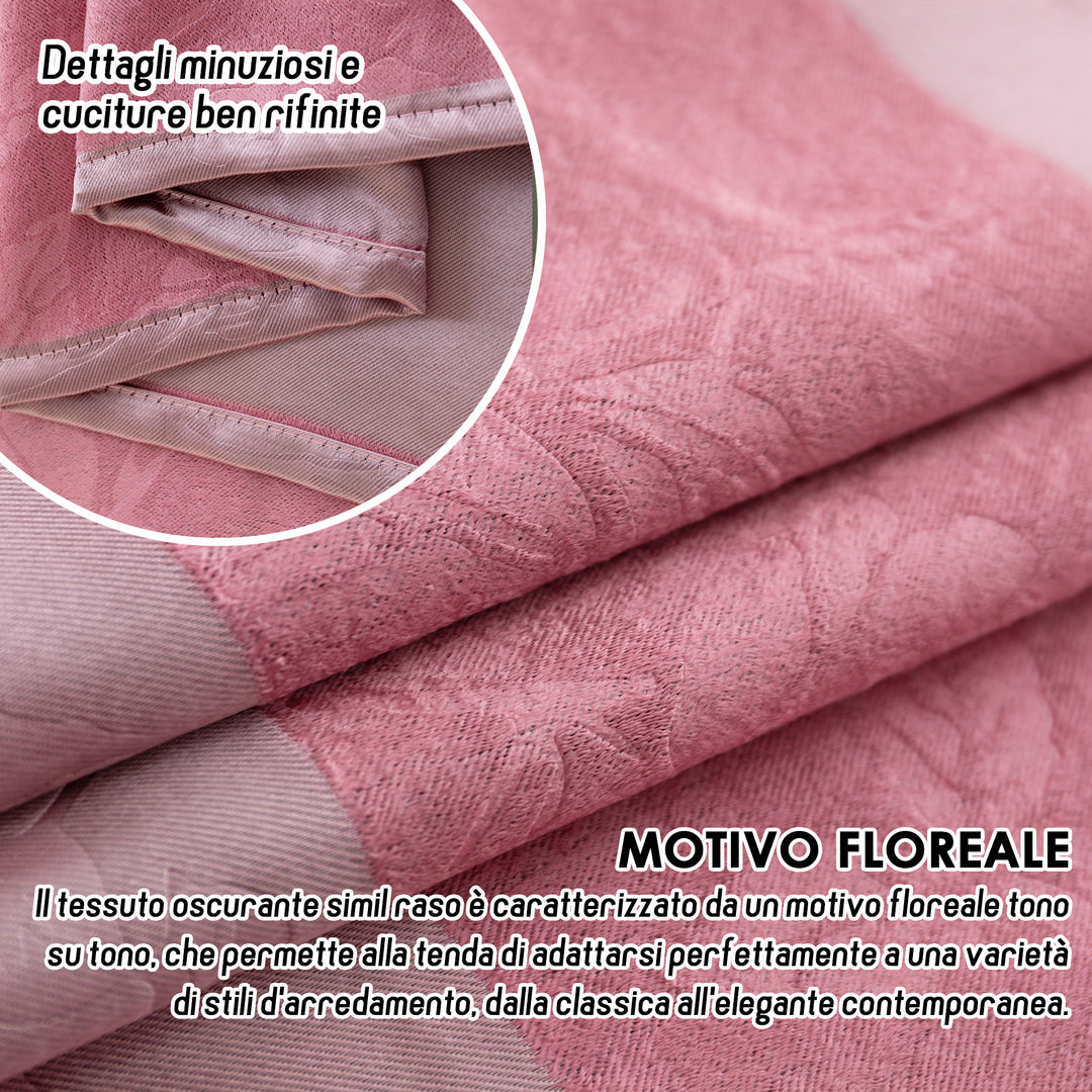 TENDA OSCURANTE MOTIVO ROSE TONO SU TONO 1 PANNELLO 140X285CM ROSA
