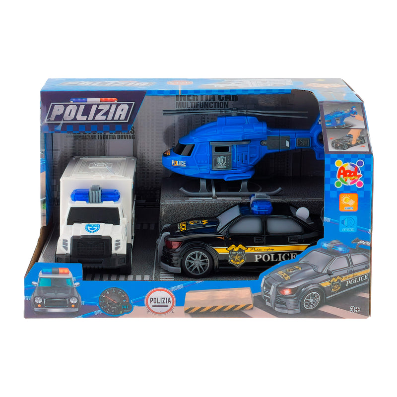 SET 3 AUTOVEICOLI POLIZIA A FRIZIONE CON LUCI E SUONI