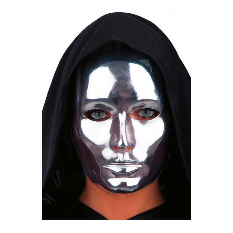 MASCHERA VISO MEDIO METALLIZZATO ARGENTO IN PLASTICA