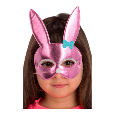 MASCHERA CONIGLIETTA ROSA IN TESSUTO METALLIZZATO