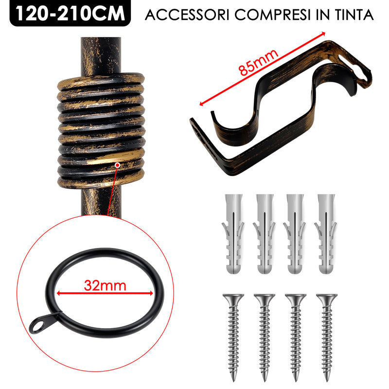 SET COMPLETO ASTA TENDA Ø20MM ESTENSIBILE CON TERMINALE TORCIGLIONE B