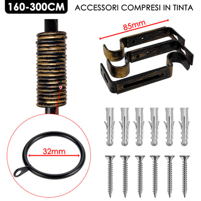 SET COMPLETO ASTA TENDA Ø20MM ESTENSIBILE CON TERMINALE TORCIGLIONE A