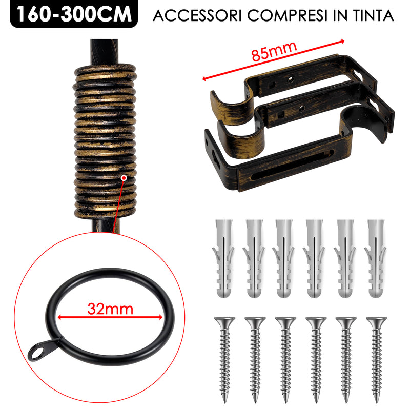 SET COMPLETO ASTA TENDA Ø20MM ESTENSIBILE CON TERMINALE FOGLIA