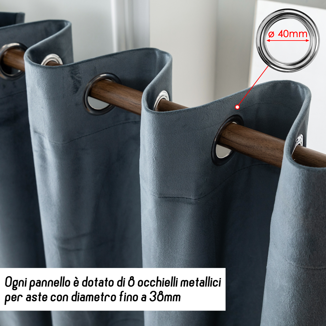 TENDA ADELAIDE OSCURANTE IN VELLUTO 1 PANNELLO 140X280CM GRIGIO