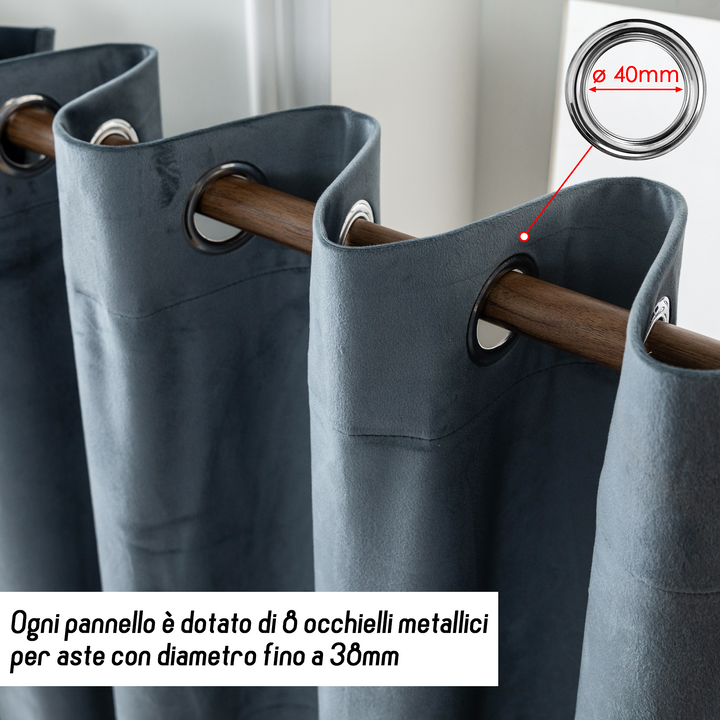TENDA ADELAIDE OSCURANTE IN VELLUTO 1 PANNELLO 140X280CM GRIGIO
