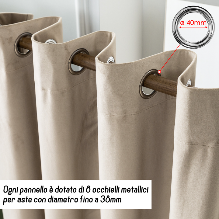 TENDA ADELAIDE OSCURANTE IN VELLUTO 1 PANNELLO 140X280CM TORTORA