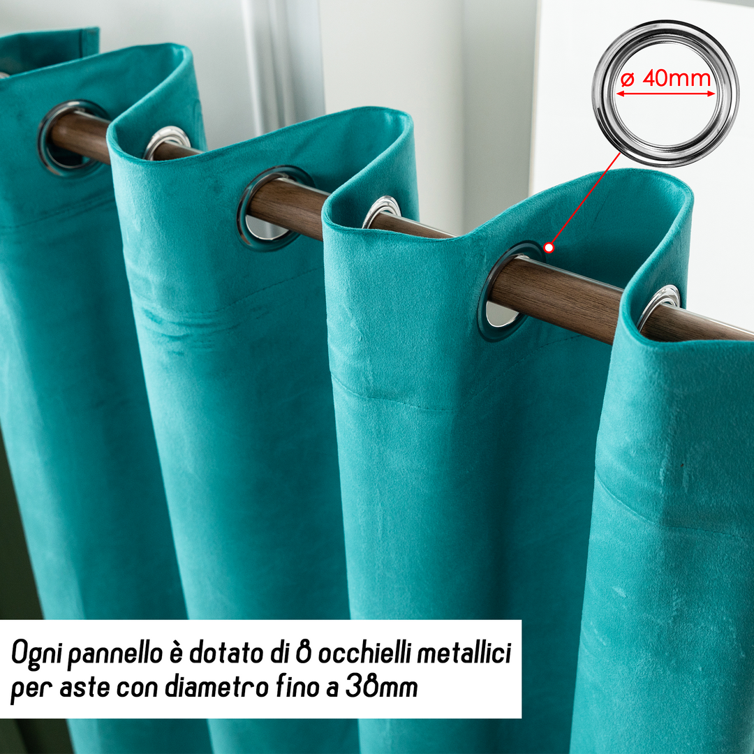 TENDA ADELAIDE OSCURANTE IN VELLUTO 1 PANNELLO 140X280CM TURCHESE