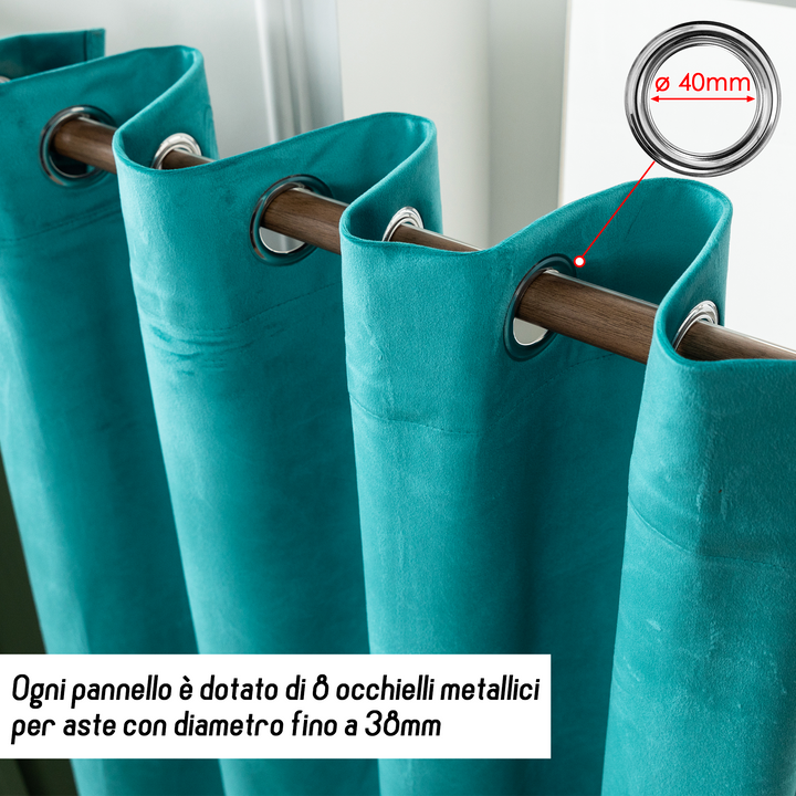 TENDA ADELAIDE OSCURANTE IN VELLUTO 1 PANNELLO 140X240CM TURCHESE