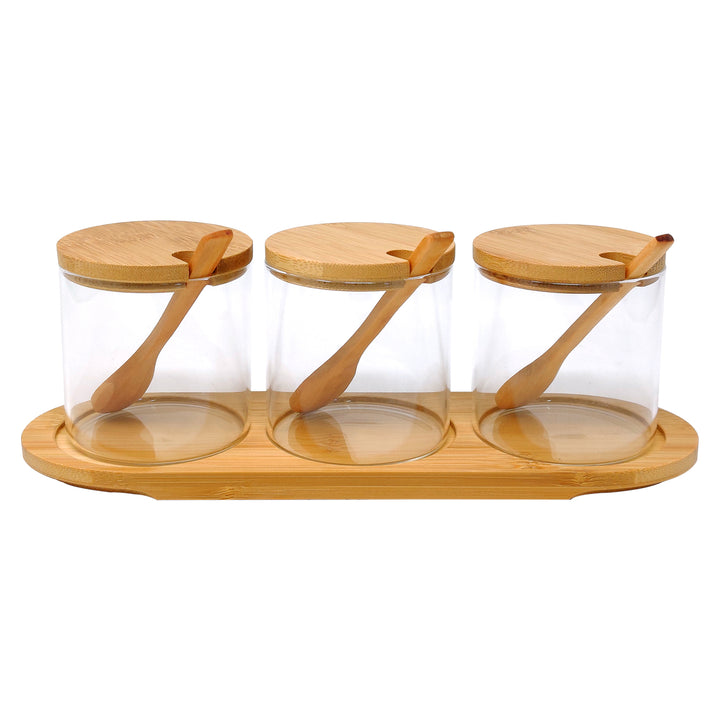SET PORTA CONDIMENTI IN VETRO E LEGNO