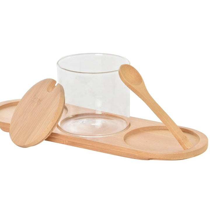 SET PORTA CONDIMENTI IN VETRO E LEGNO