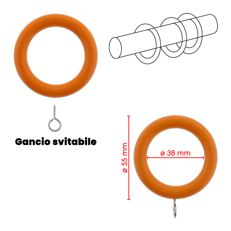 30681 ANELLI TENDA IN LEGNO Ø55MM 10PZ CILIEGIO