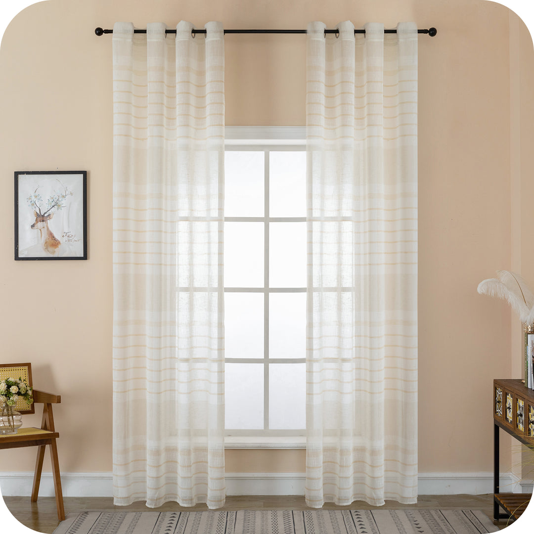 TENDA FILTRANTE EFFETTO LINO A RIGHE ORIZZONTALI 1 PANNELLO 140X275CM CREMA